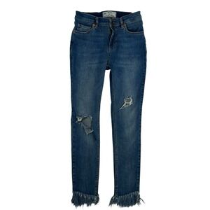Free People Skinny Distressed Frayed Hem Denim Blue Jeans Sz 26 / 61502-16515125